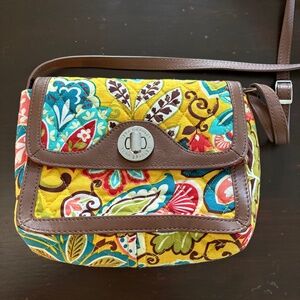 Vera Bradley Crossbody Bag Quilted Cotton Leather Trim Turn Lock Closure Multico